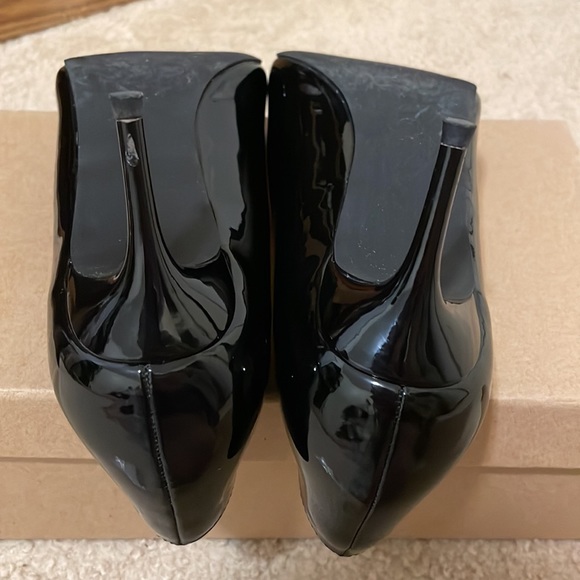 Black Faux Vegan Leather Low Heel Pointed Stilettos - Picture 9 of 12